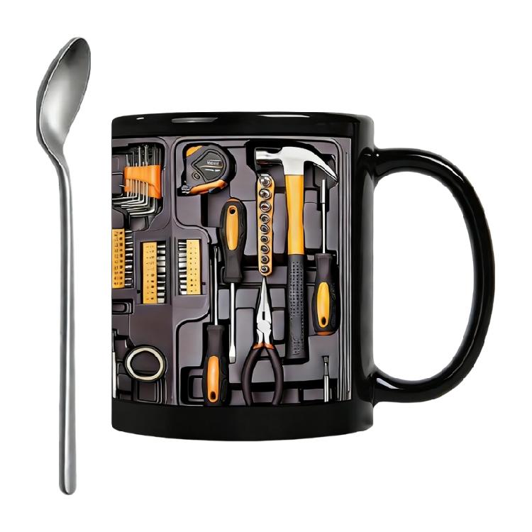 

Ceramic Drinking Cup with Spoon Toolbox Pattern Large Capacity for Stable Placement Perfect for Jokes and Hydrations