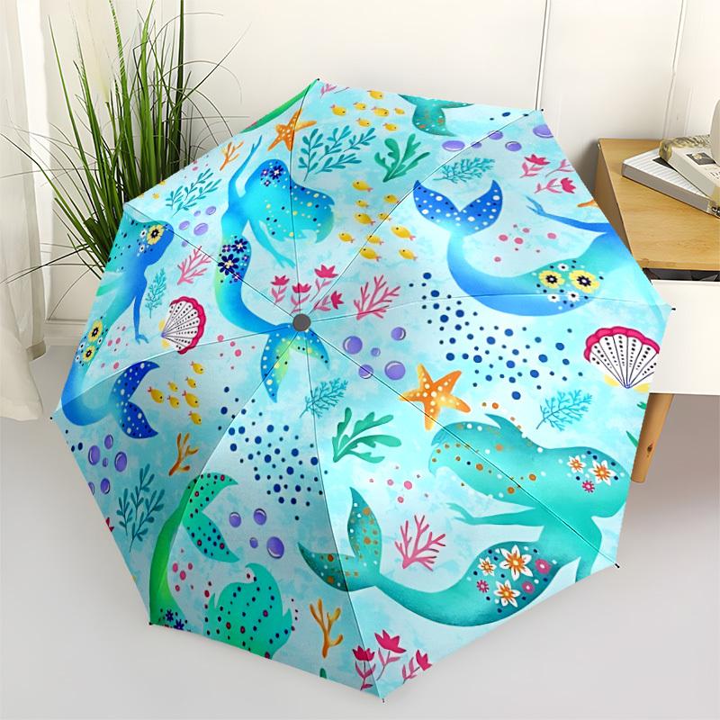 

1pc Underwater Fantasy Print Automatic Umbrella Portable Home Essential Umbrella, Iron Umbrella Structure Suitable for All Seasons yy251123190