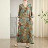 Women's New Color V-neck Retro Long Skirt Cotton Linen Dress