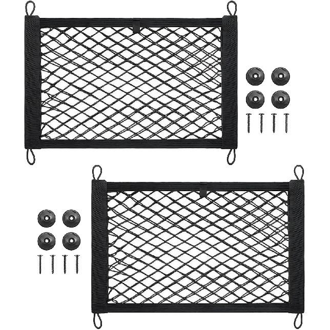 2PCS Universal Car Cargo Net with Adhesive Tape, 9.8×15.7in Trunk Storage Mesh Pocket Wall Mount Organizer Bag for Car RV SUV Boat Truck Camper Van