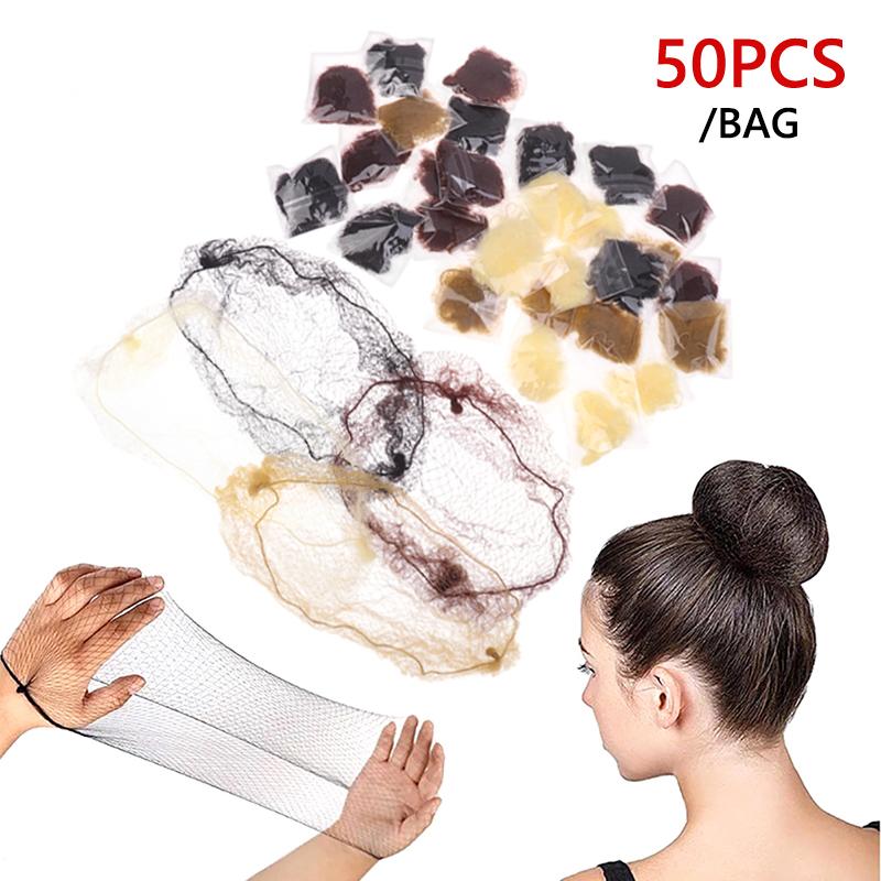 50Pcs Hair Net Elastic Bundle Hair Invisible Hairnet Mesh Bun Hair Net Bun Hair Hair Style Tool 30/50/70/80CM Hair Accessories