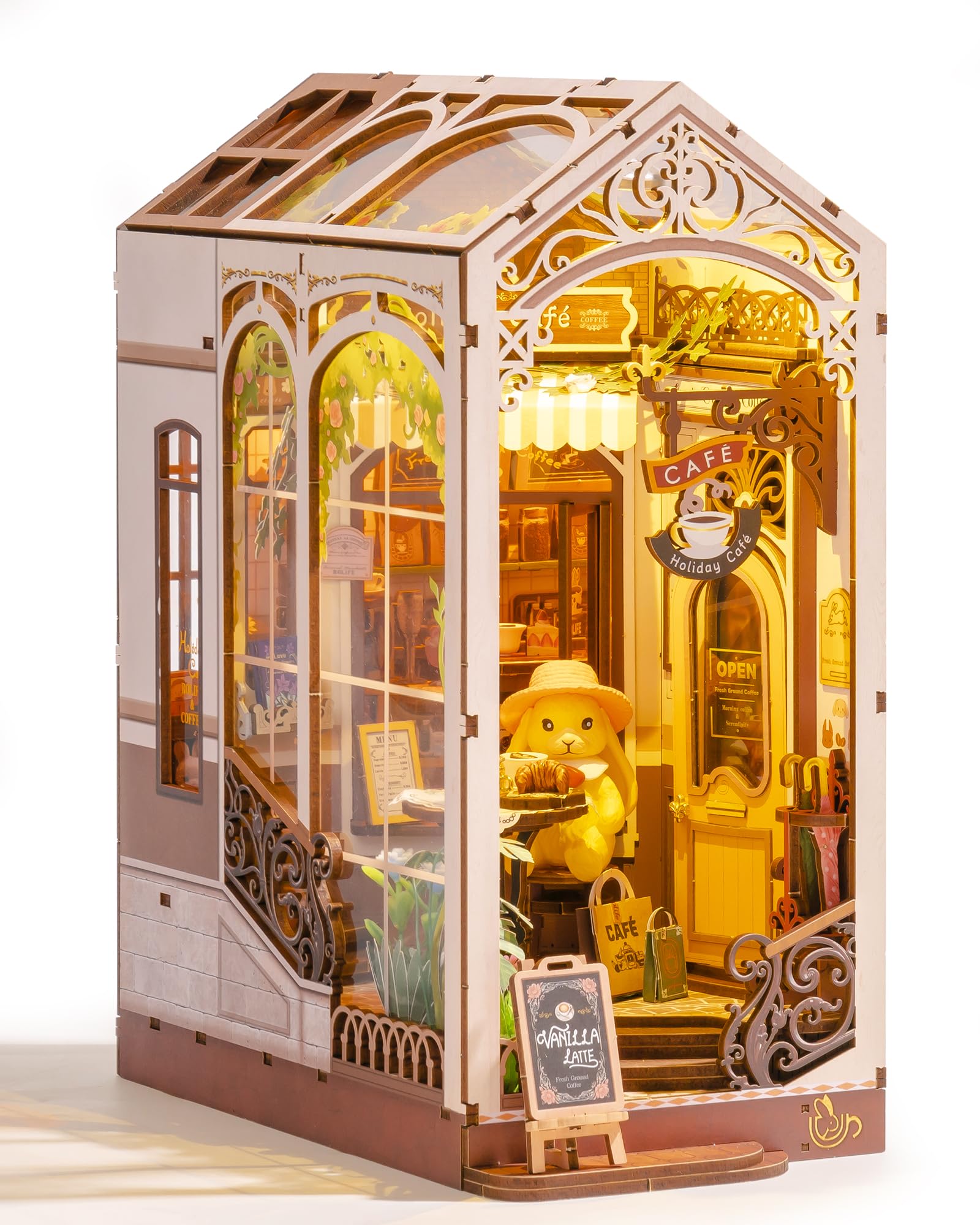 ROBOTIME 3D Puzzle Book Nook Kit, 3D Wood Puzzle, Miniature House, Dollhouse, Miniature Kit, Wooden Handmade Craft, Book Stand, Assembled Bookshelf De