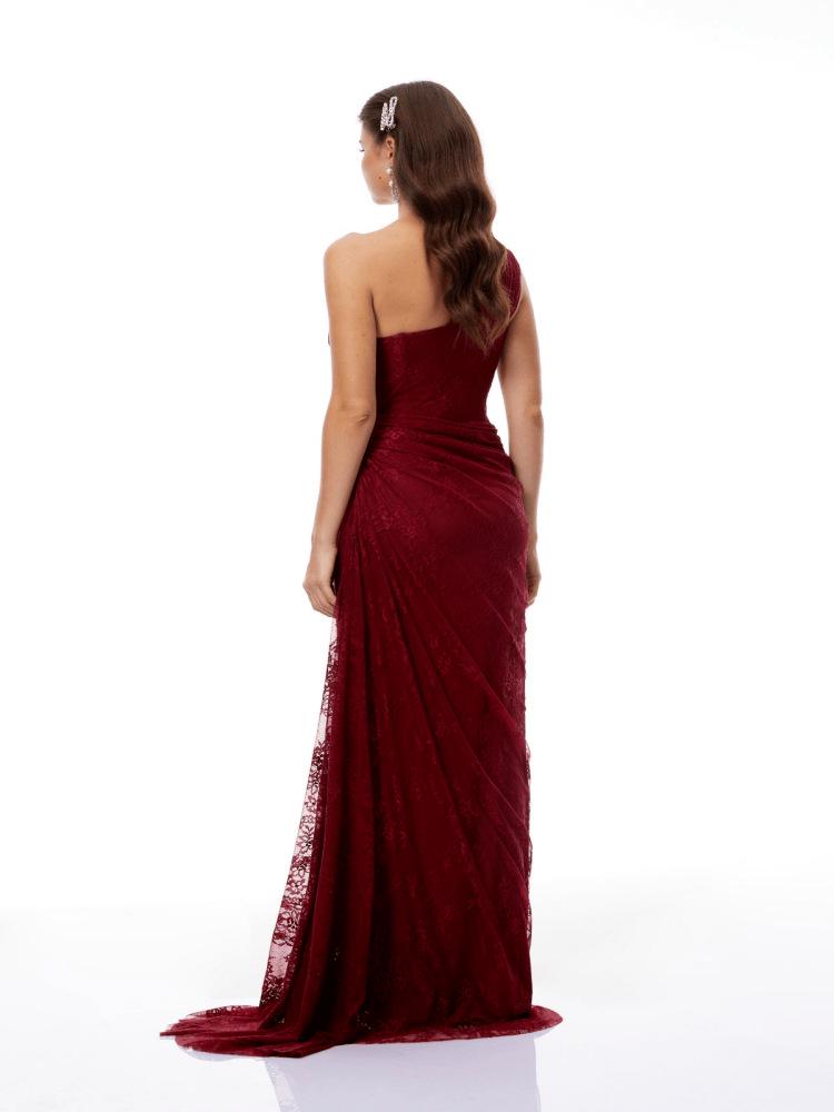 Europäischer & Amerikanischer Stil Damen Ein Schulter Spitze Figurbetont Langarm Kleid