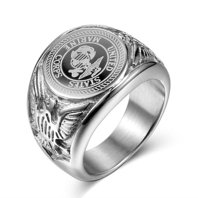 2026 European Soldier Badge Titanium Steel Ring, Marine Corps Personalized Golden Eagle Ring Men