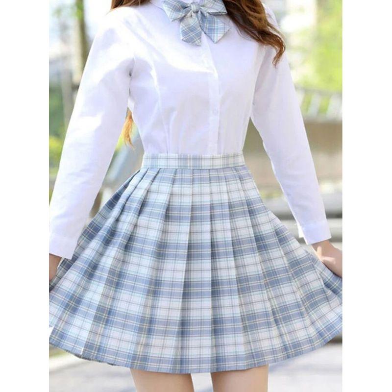 Grid Shaped High Waisted A- line Skirt Plaid High Waist Preppy Style A- line Skirt