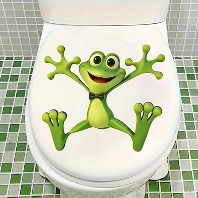 Toilet Lid Stickers, Cartoon Frog Design,Waterproof Bathroom Wall Decal, Removable Wall Stickers for Toilet Tank And Ceramic Tile