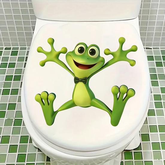 Toilet Lid Stickers, Cartoon Frog Design,Waterproof Bathroom Wall Decal, Removable Wall Stickers for Toilet Tank And Ceramic Tile