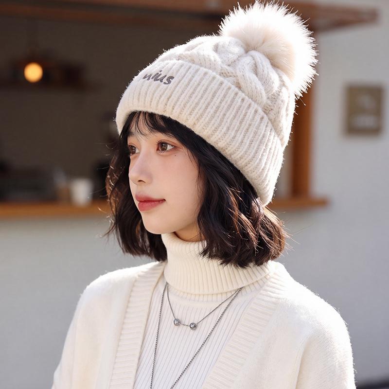 Letter embroidered knitted hat autumn and winter atmosphere hat women's warm windproof cold hat age-reducing wool hat