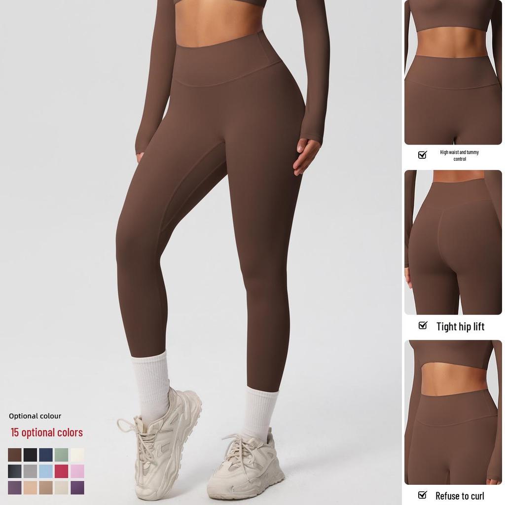 High-Waist Quick-Dry Double-Sided Brushed Yoga Pants for Running and Fitness Moisture-Wicking Athletic Tights