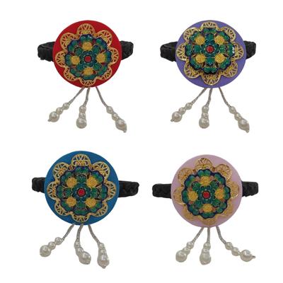 Hanbok Headwear Satins and Pearls Hair Hoop Blue Glaze Korean Headwear Stylish Headband for Stage Dance Performances