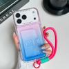 For iPhone 17 Pro Case Card Holder Gradient Color PC+TPU Phone Back Cover with Lens Film/Wrist Strap