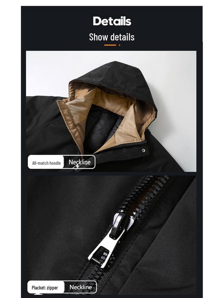 Men's Plus Size 2023 Trendy Mid-Length Cotton Jacket - Winter Warm Hooded Korean Style Workwear