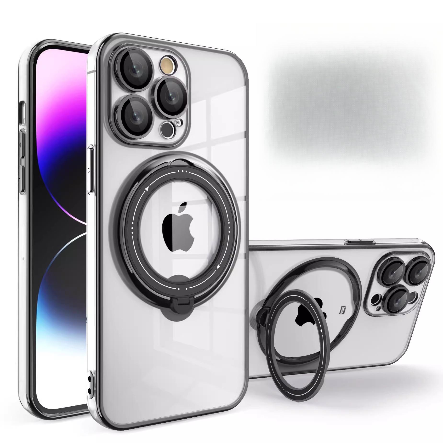 

Подходит для iPhone16ProMax Магнитная зарядка Чехол для мобильного телефона Прозрачный Вращающаяся подставка Apple 15 Противоударный защитный чехол 14 iPhoneXsMax чёрный