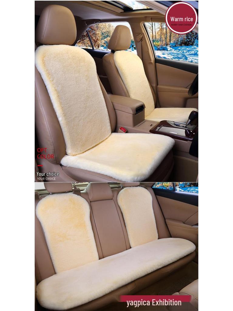 Universal Faux Rabbit Fur Winter Car Seat Cushion Set - 3-Piece, Small, Short Plush, No Backrest