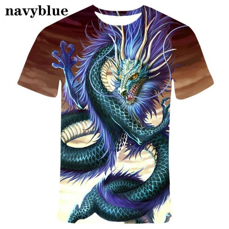 Modrý drak 3D tlač Pánske tričko O Neck Krátky rukáv Zviera Vtipná grafika Streetwear Letné Voľné Mužské Nadrozmerné Topy Tričká