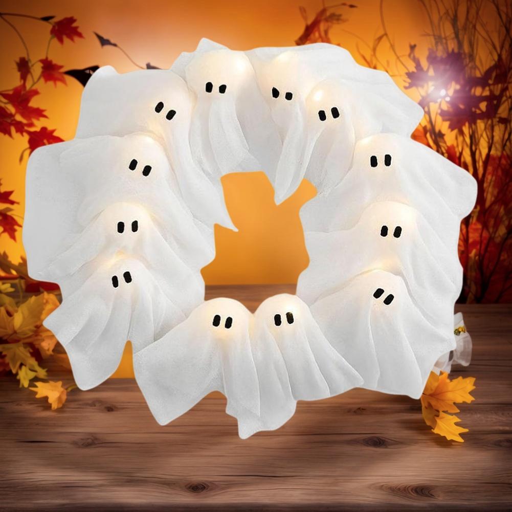 Glowing Halloween Ghost Wreath Weird Decoration for Indoor Party