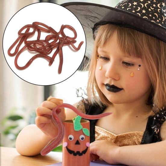 10Pcs Stretchy Earthworm Prank Toy Realistic Long TPR Earthworm Simulated Wiggly Worm Tricky Props Kids Adults Halloween Party April