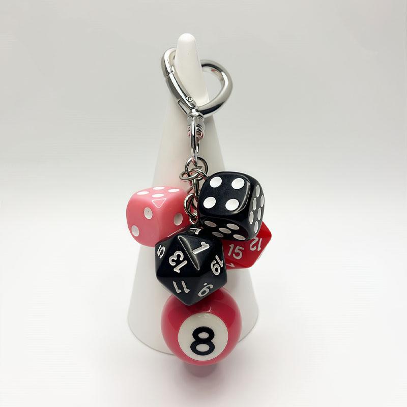 Creative Black Polyhedral Dice Billiard Keychain Pendant – Small Gift & Bag Decoration