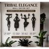 Set of 4 African Tribal Women Wall Decor – Black Laser-Cut MDF & Solid Pine Wood Ethnic Wall Art