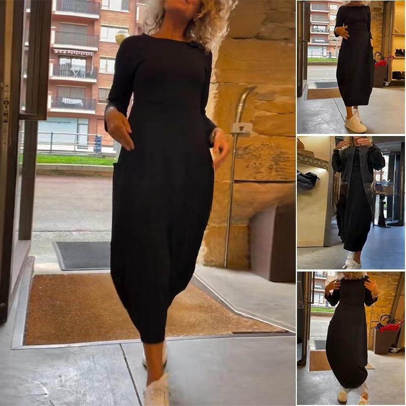 Long skirt solid color knitted dress women's clothing