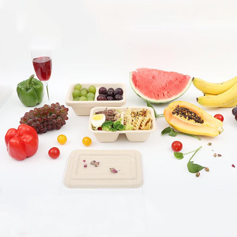 

650ml 2-Compartment Disposable Bamboo Lunch Box with Lid