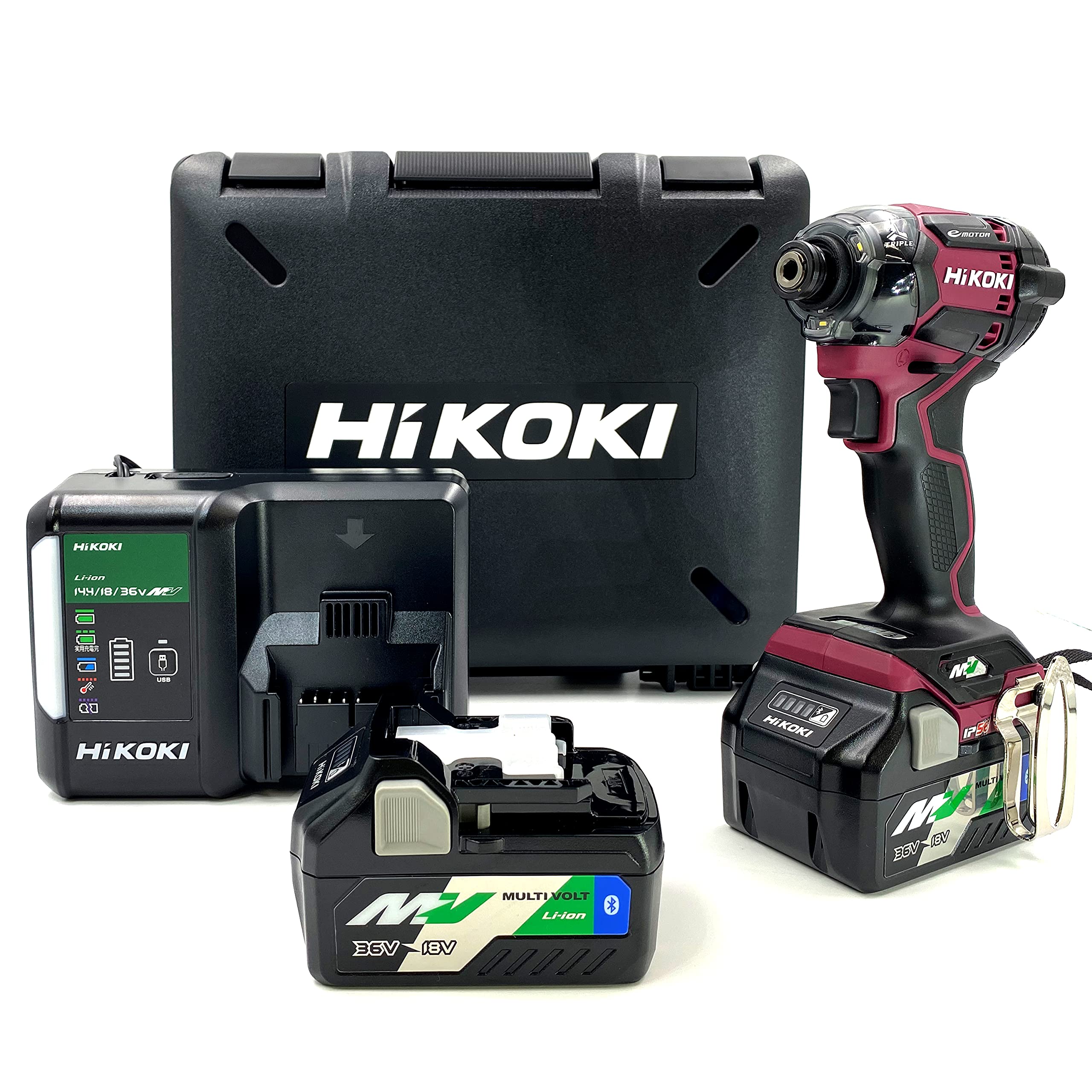 

HiKOKI 36V Impact Driver Flare Red Bluetooth Оснащений 2 зарядними пристроями та футляром із батареями, WH36DC(2XPRS) [Низький запас]