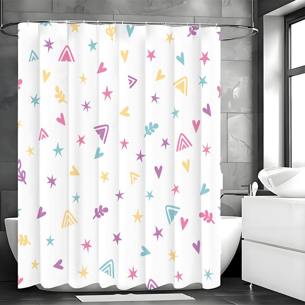 Star Love Leaf Mountain Pattern Shower Curtain, Bathroom Decorative Shower Curtain, Waterproof Shower Curtain with Hooks