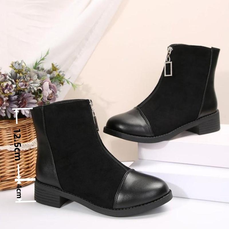 Fashion French Retro Suede Black Ankle Boots Women 2025 Autumn Comfort Thick Heel Stretch Boots Glitter Zip Decoration Shoes for Women