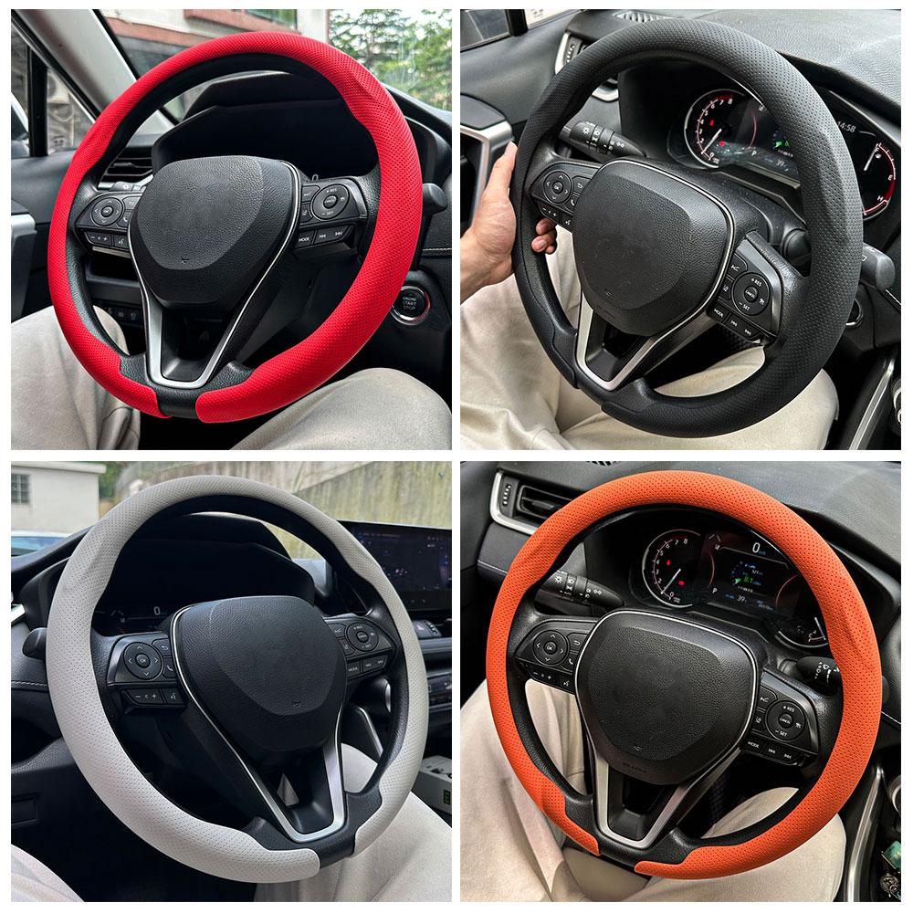 Steering Size 36-38cm Universal Non-slip Round Breathable Leather Car Steering Wheel Cover Protector Suitable Auto Accessories