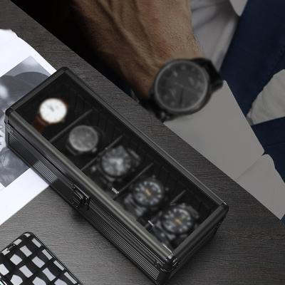 5-Slot Horlogebox met deksel Aluminiumlegering Afsluitbare Sieradenorganizer voor Winkelvitrine