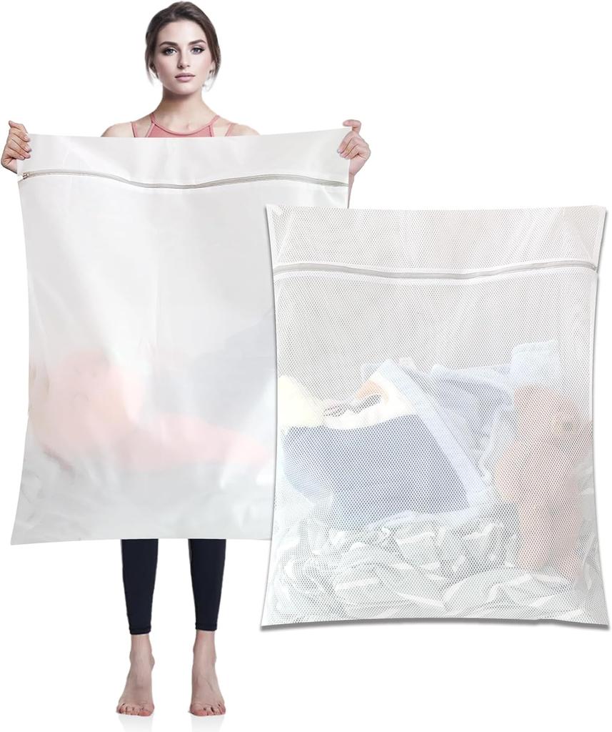 Extra Large Mesh Laundry Bags 31x23 Inch ,2 Pack Heavy Duty Washing Bags with Zipper Delicates Clothing Bedding Sweaters Robes Toys - Includes Fine