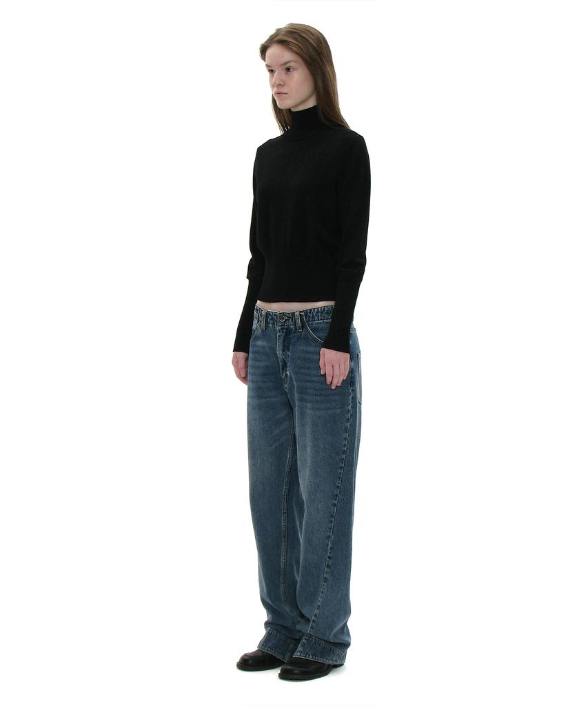 PARTIMENTO WOMEN Pwc High-Neck Back Button-Up Knit Top_Black