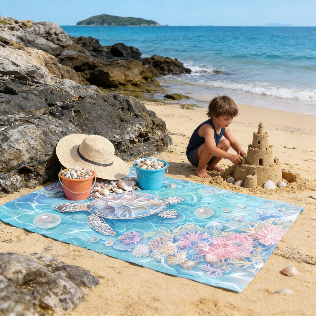 Ocean Turtle Beach Towel Watercolor Coral Print Quick Bath Towel Microfiber Absorbent Towel for Summer Beach Vacation Swimming