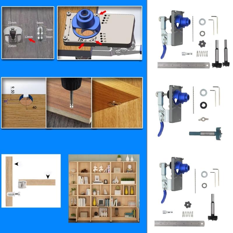 Carpentry Hole Drilling Guide Locator 35mm Hinge Boring Jig with Fixture Aluminum Hole Opener Template Door Cabinets