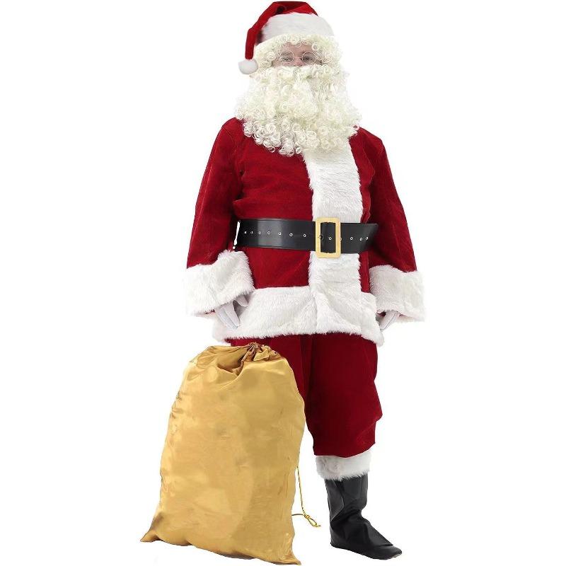

Christmas Dress Up Prom Performance Costume Adult Non-Pouring Fleece Eleven-piece Santa Claus Costume 3XL красный