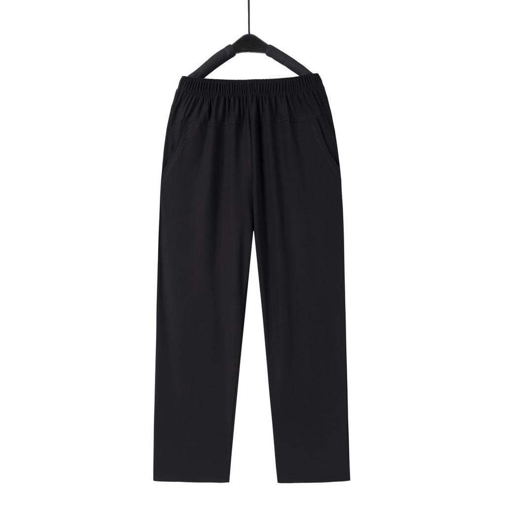 Dámské letní lehké kalhoty z ledového hedvábí - devítidélkové, volné s rovnými nohavicemi pro ženy středního a staršího věku