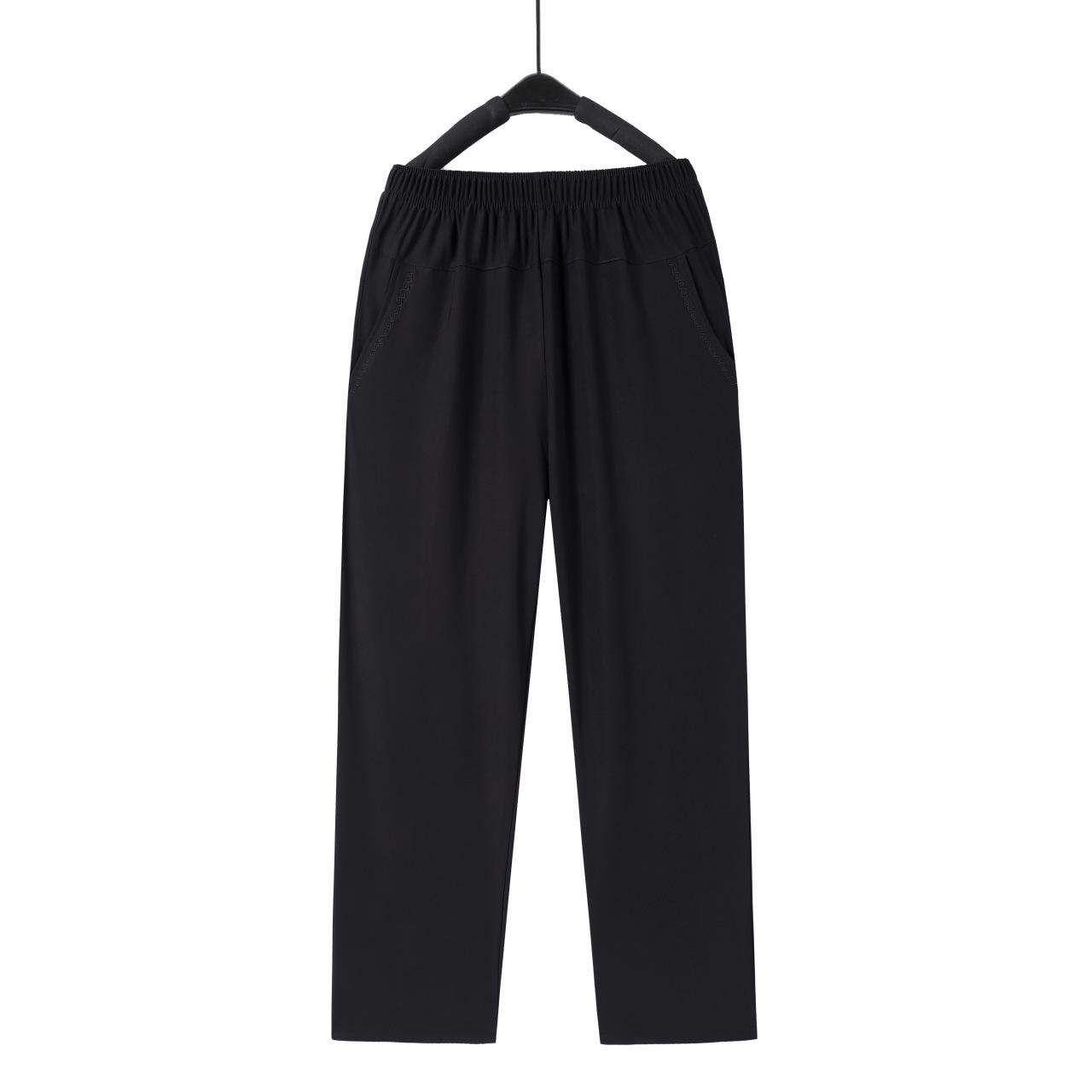 

Летние легкие брюки из ледяного шелка для мамы - Девять пунктов, Свободные прямые для женщин среднего и пожилого возраста 2XL (105-120 jin) чёрный