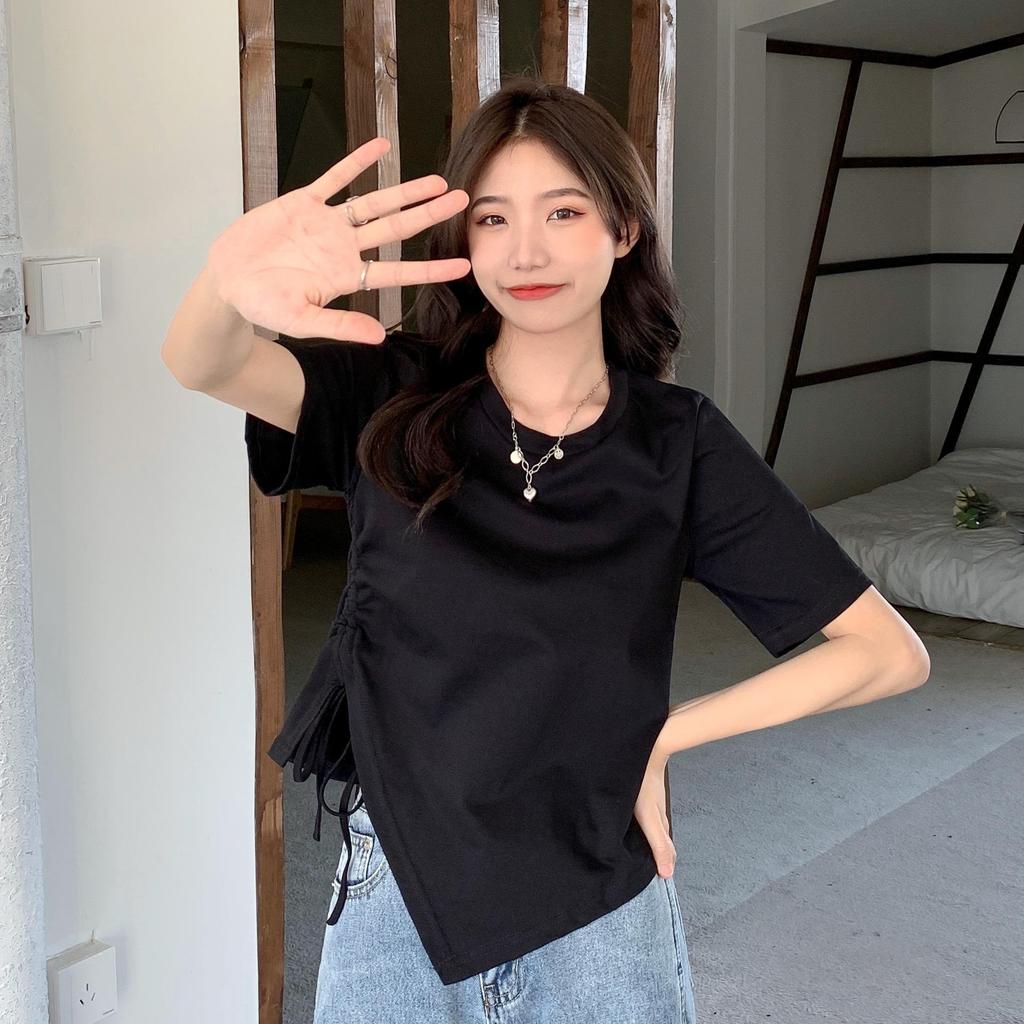 Summer 2023 Women's Slim Fit Irregular Cotton T-Shirt - High-Quality, Short-Sleeved Fashion Top