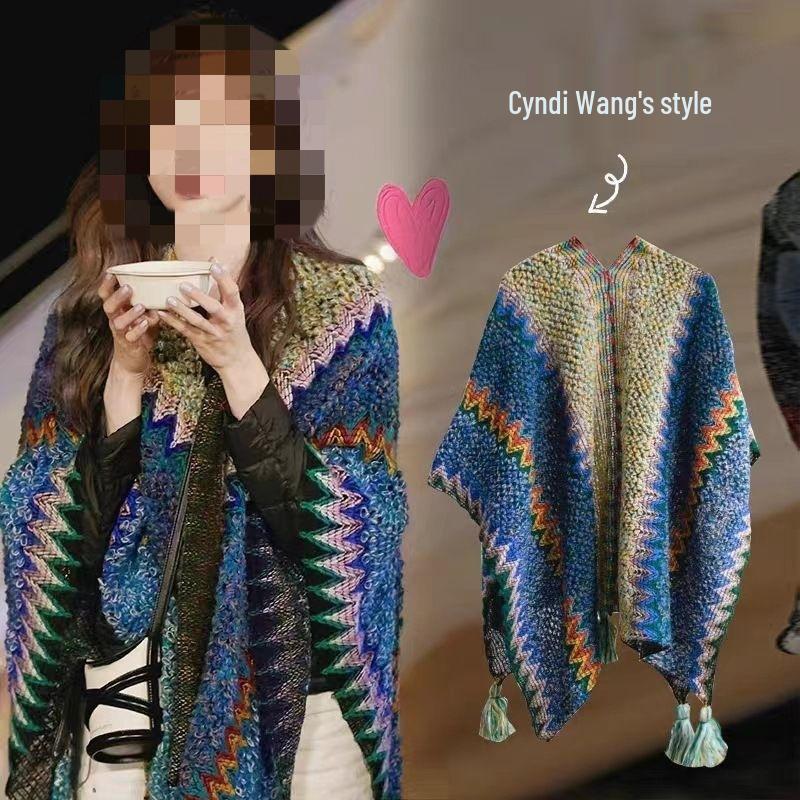 Yunnan Retro Tassel Shawl - Women's Autumn/Winter Cape Scarf for Travel & Vacation
