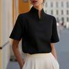 Women Shirt V-neck Stand Collar Loose Fit Pullover Tops Pure Color Soft Stretchy Breathable Blouse Daily Wear