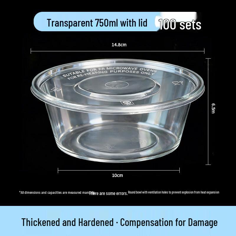 Disposable Thickened PP Round Takeaway Bowl with Lid
