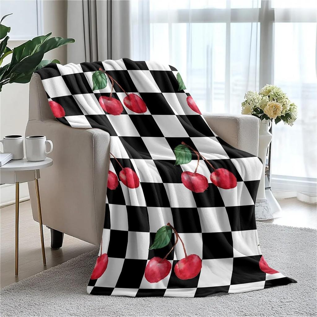 Checkerboard Cherry Blankets for Couch Sofa Bed Throw Blanket Super Soft Lightweight Warm Gift for Women Men Kids Indoor Home Decor 40X50in