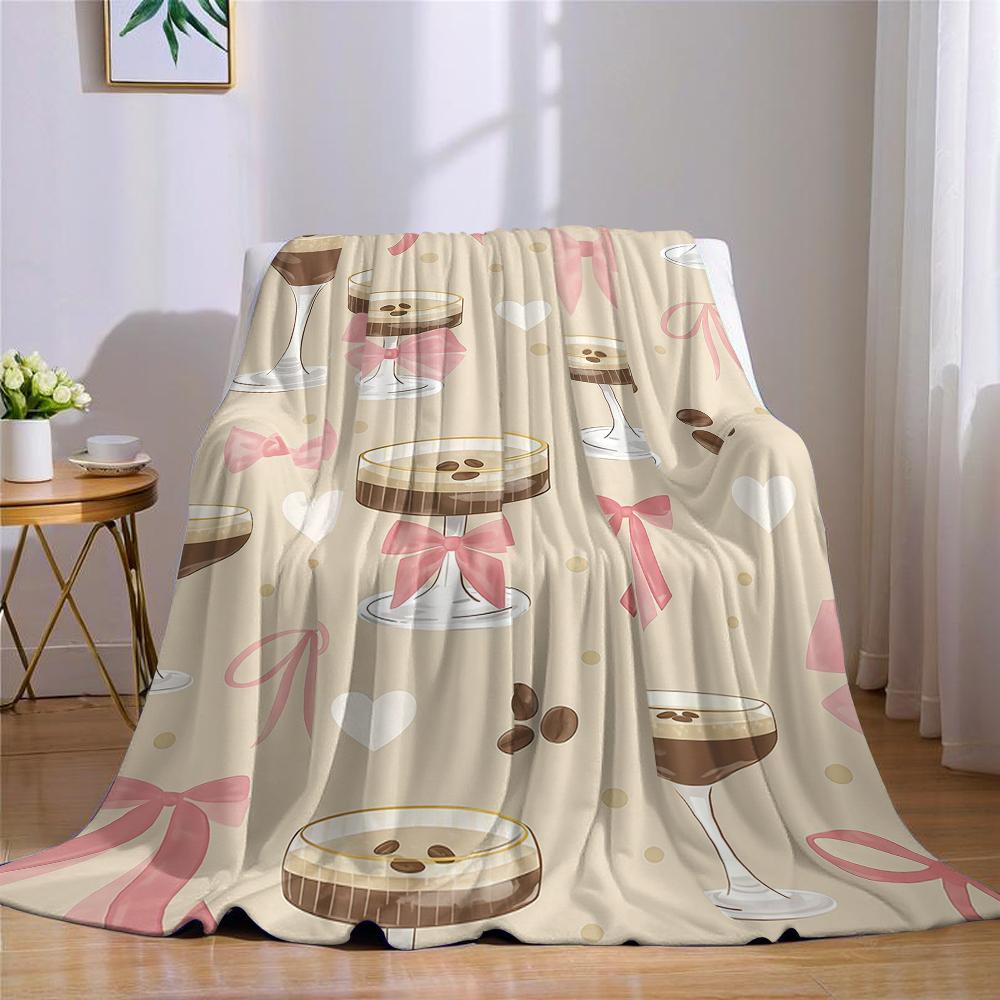Coffee Drinks with Bows Flannel Blanket Warm Soft Halloween Christmas Couch Warm Cozy Decorative Decor Gift for All Season