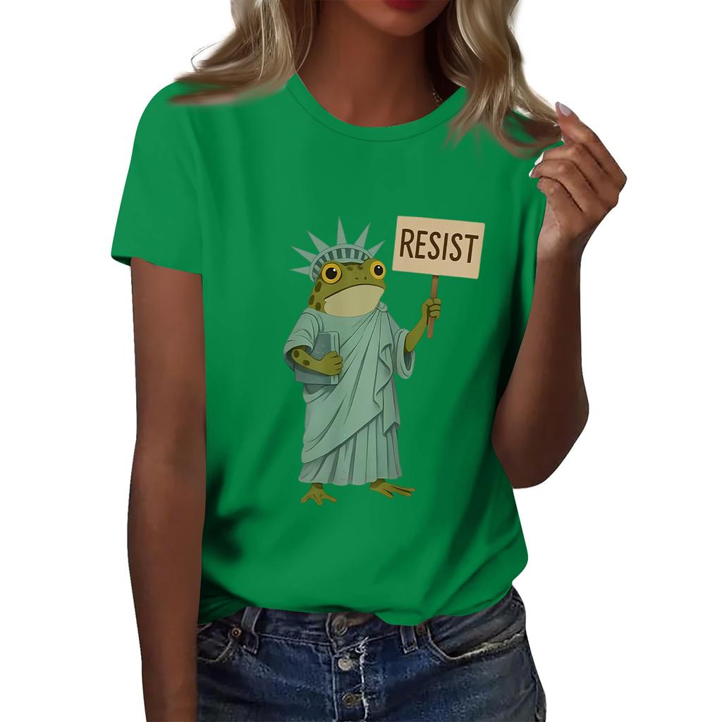 Women's Printed Round Neck Short Sleeve Top