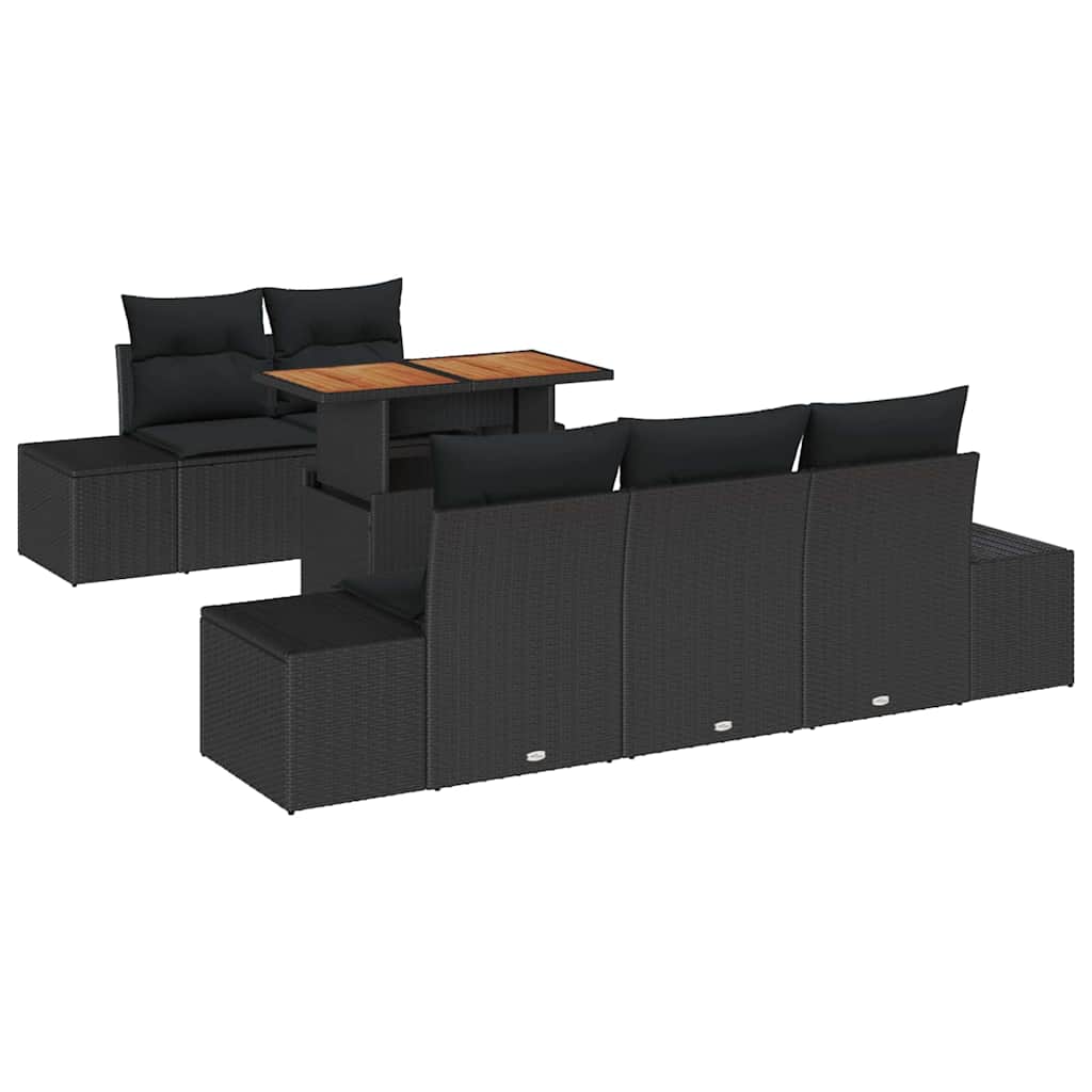 Garden Dining Set with Cushions 6 pcs Black and Brown