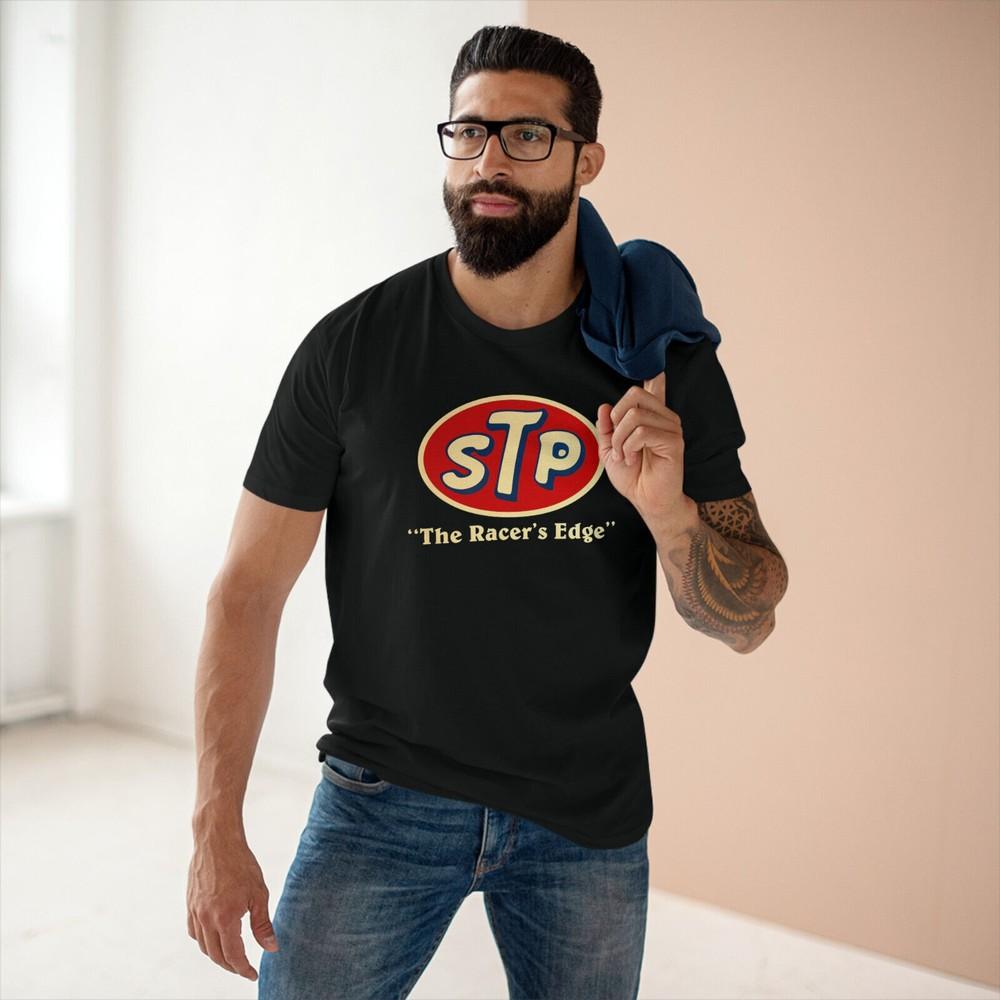 Camiseta Masculina Preta com Logo de Óleo da Equipe de Corrida STP Tamanho S a 5XL Camiseta Unissex