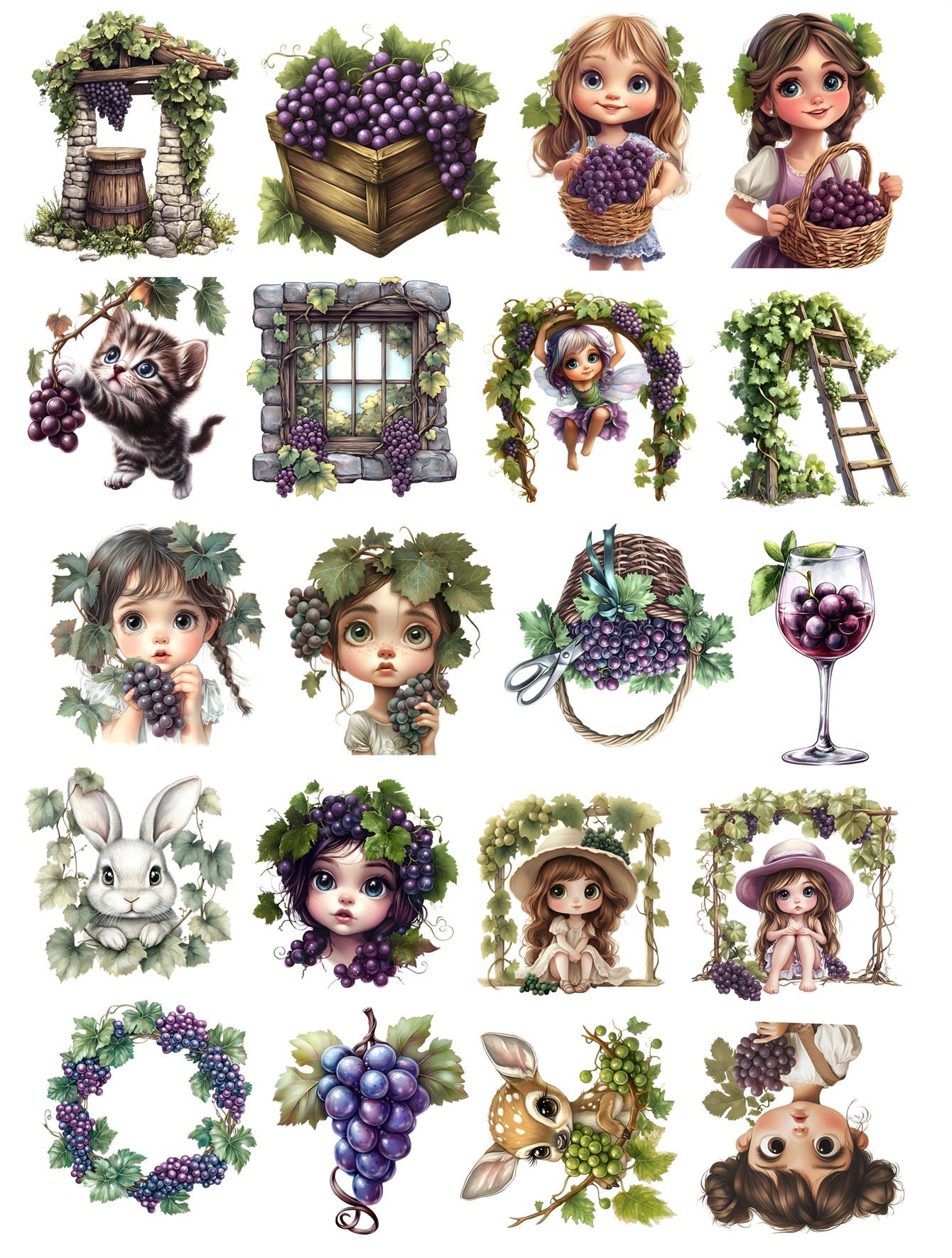 

1 Set Cartoon Cute Vineyard Girl Sticker Scrapbooking Decorative DIY Stationery Waterproof Artistic Decals Journals Notebooks білий