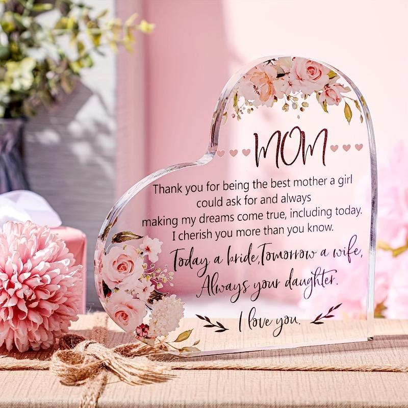 2D Flat, Acrylic Heart-Shaped Desktop Decoration, Gift for The Bride's Mother, Home Decor Plaque Hanging Wall Art Decorative Garden Decoration for Roo