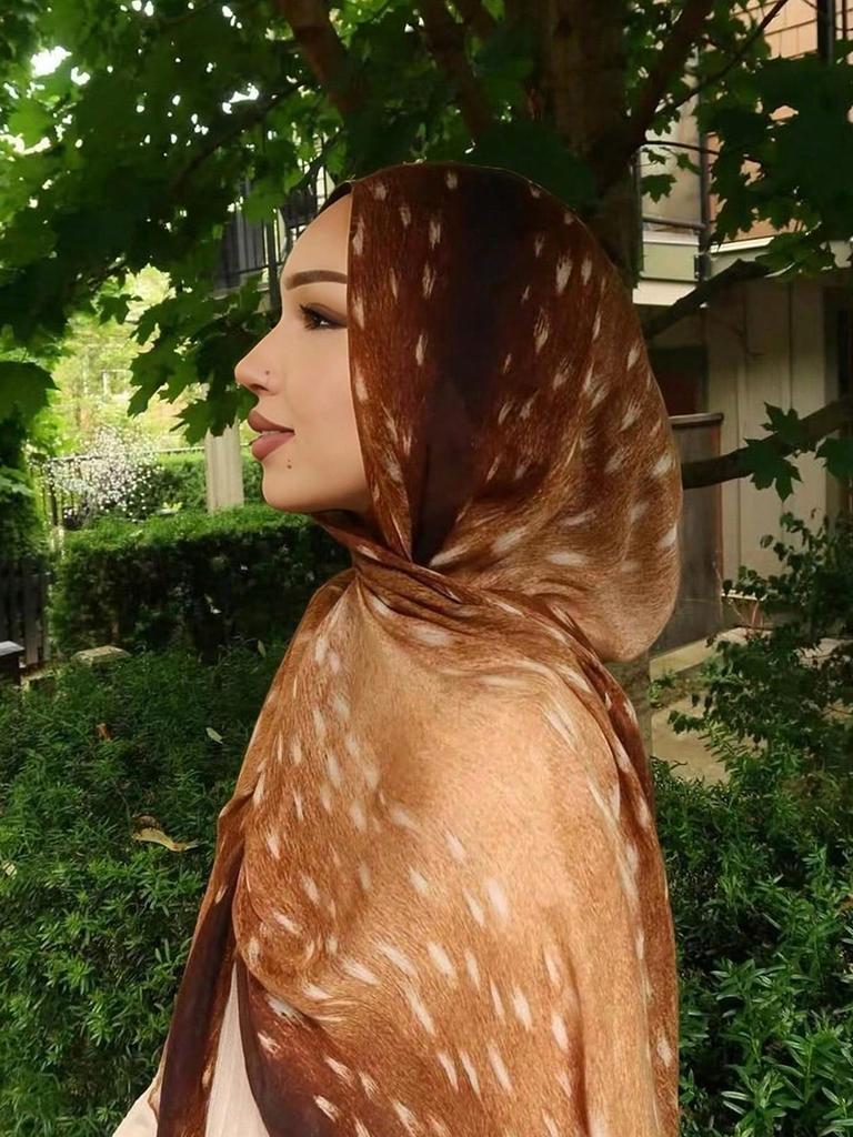 S Muslim Watercolour Print Hijabs Women Islamic Ramadan Headscarf Deer Cotton Foulard Femme Shawl Wrap Foulard Bandana