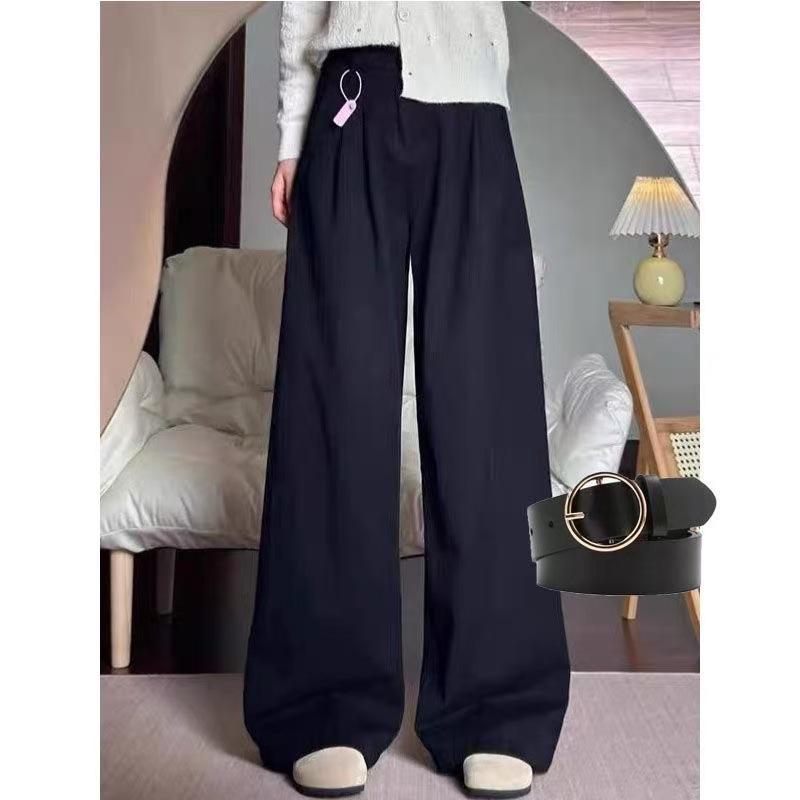 

Women s Retro Black High-Waist Pleated Jeans - Slimming, Textured, Straight, Wide-Leg Pants for Spring Medium чорний